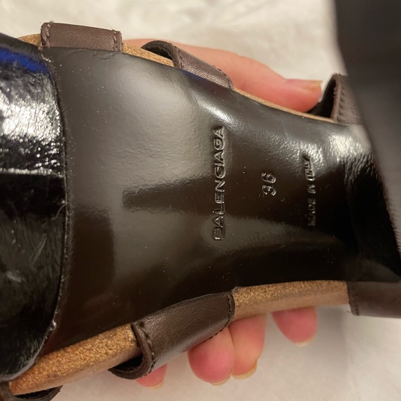 Balenciaga Dk Brown Leather/Cork Suede Stiletto Platform Heel 36 (US 5.5) - Picture 7 of 16
